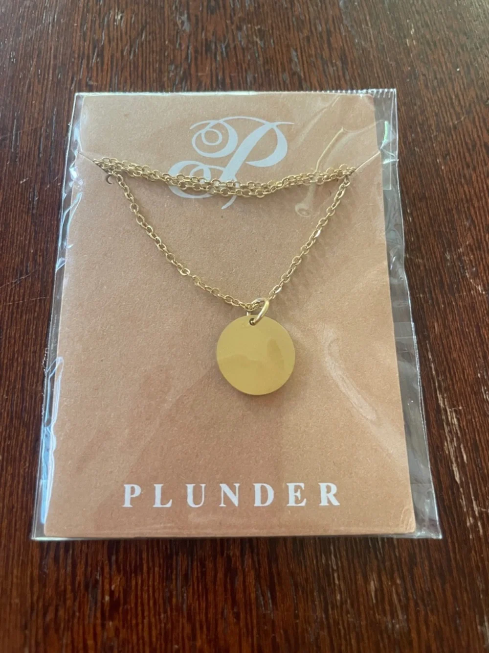 Plunder Design Gold-tone Disc Pendant Necklace. 18" + 3" extension. New. - Picture 3 of 3